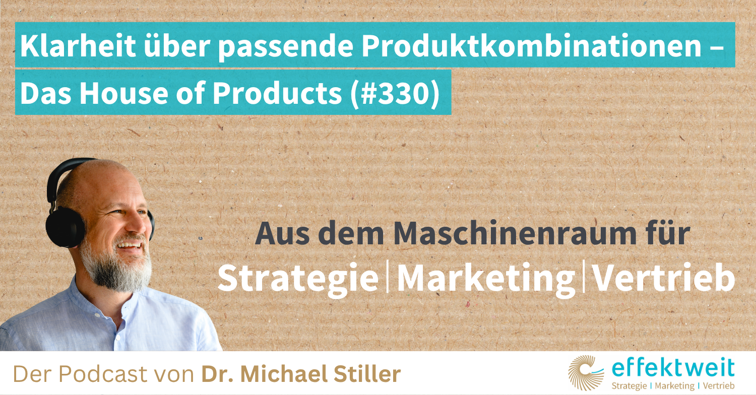 Titelbild zu Folge 330 des Podcasts "Aus dem Maschinenraum für Strategie | Marketing | Vertrieb": Klarheit über passende Produktkombinationen – Das House of Products (#330)