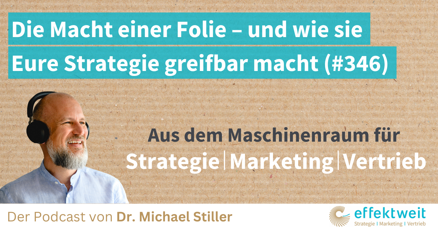 Titelbild zu Folge 346 des Podcasts "Aus dem Maschinenraum für Strategie | Marketing | Vertrieb": Die Macht einer Folie – und wie sie Eure Strategie greifbar macht