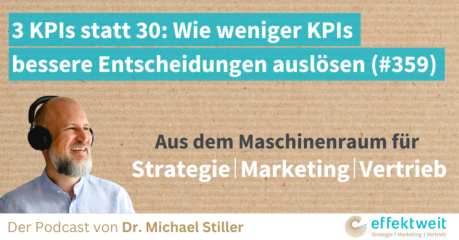 Titelbild zu Folge 359 des Podcasts "Aus dem Maschinenraum für Strategie | Marketing | Vertrieb": 3 KPIs statt 30 Wie weniger KPIs bessere Entscheidungen auslösen